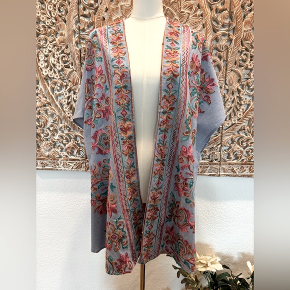 Umgee Other - Umgee Floral Embroidered Chambray Open Cardigan/ Coverup- small S/M oversized